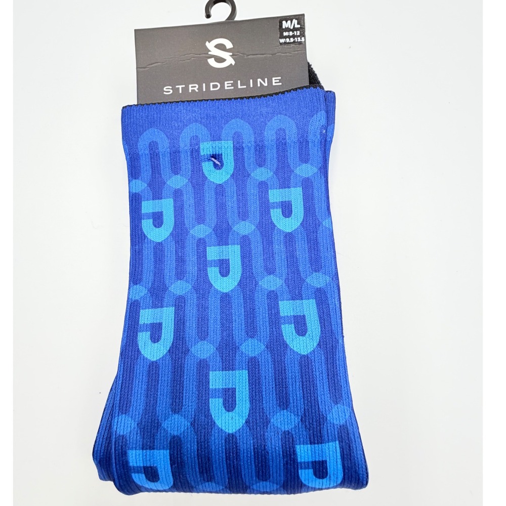 Strideline Blue Monogram P Print Crew Socks Mens ML Womens 9.5-13.5 New